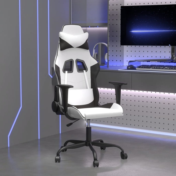 Scaun de gaming de masaj, alb și negru, piele ecologică - WALTI WALTI