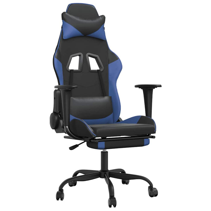 Scaun de gaming masaj/suport picioare negru&albastru piele eco - WALTI WALTI