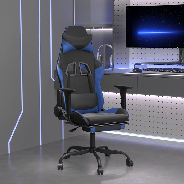 Scaun de gaming masaj/suport picioare negru&albastru piele eco - WALTI WALTI