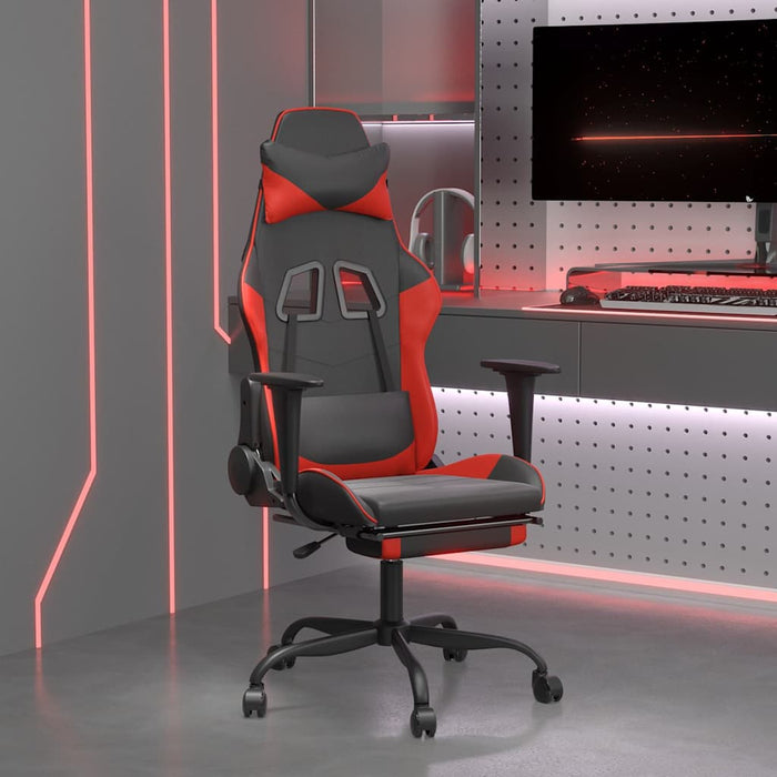 Scaun de gaming cu masaj/suport picioare, negru/roșu, piele eco - WALTI WALTI