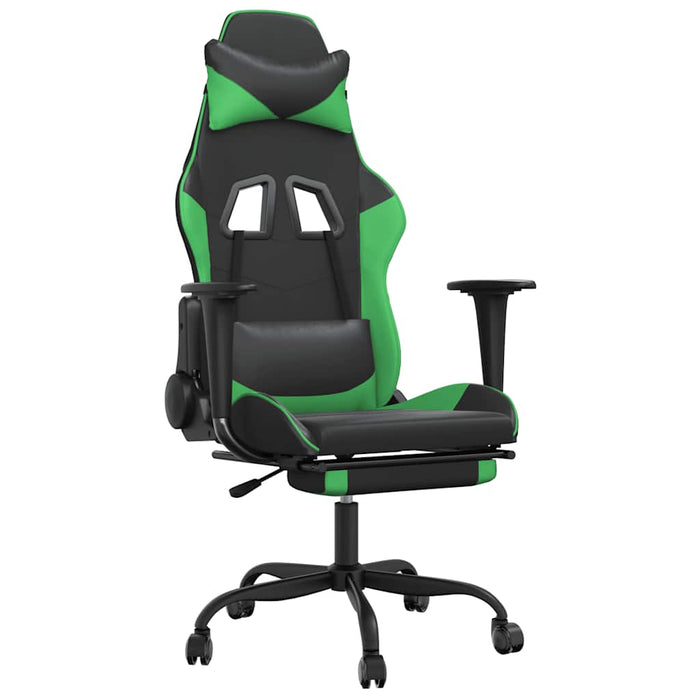 Scaun gaming de masaj/suport picioare, negru/verde, piele eco - WALTI WALTI