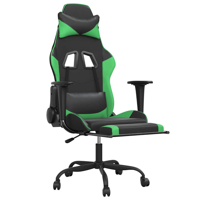 Scaun gaming de masaj/suport picioare, negru/verde, piele eco - WALTI WALTI