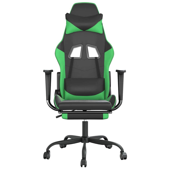 Scaun gaming de masaj/suport picioare, negru/verde, piele eco - WALTI WALTI