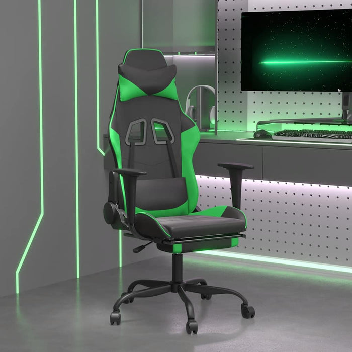 Scaun gaming de masaj/suport picioare, negru/verde, piele eco - WALTI WALTI