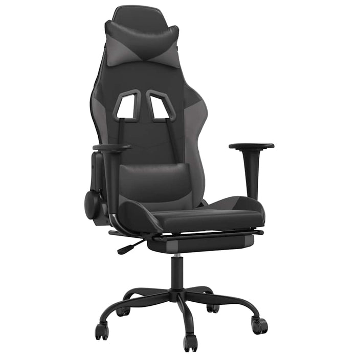 Scaun de gaming cu masaj/suport picioare, negru/gri, piele eco - WALTI WALTI