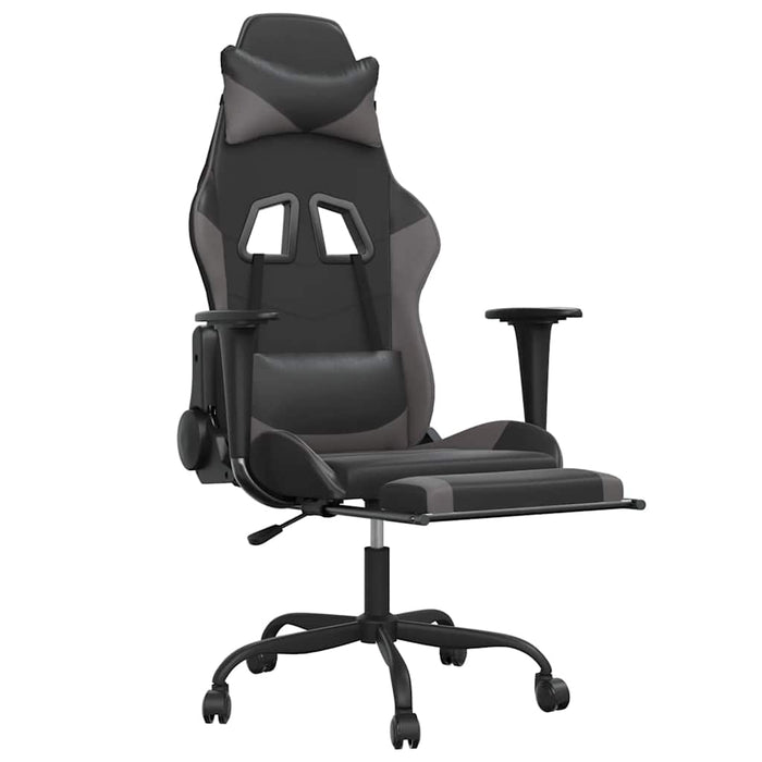 Scaun de gaming cu masaj/suport picioare, negru/gri, piele eco - WALTI WALTI