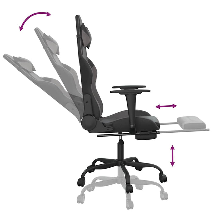 Scaun de gaming cu masaj/suport picioare, negru/gri, piele eco - WALTI WALTI