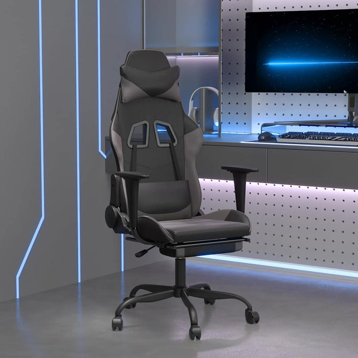Scaun de gaming cu masaj/suport picioare, negru/gri, piele eco - WALTI WALTI