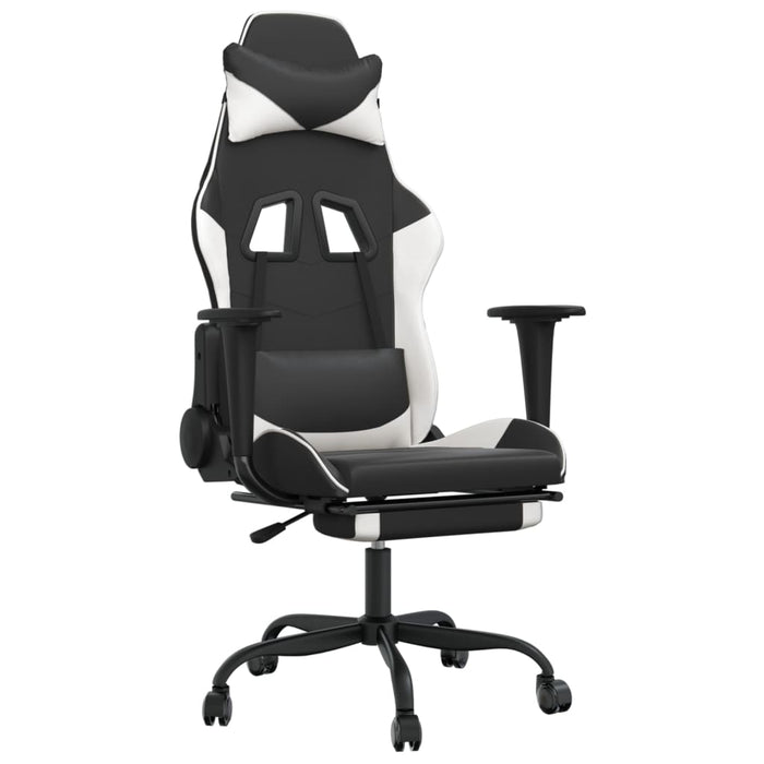 Scaun de gaming masaj/suport picioare alb/negru piele eco - WALTI WALTI