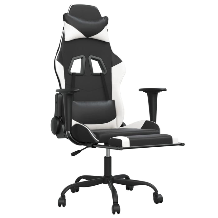 Scaun de gaming masaj/suport picioare alb/negru piele eco - WALTI WALTI