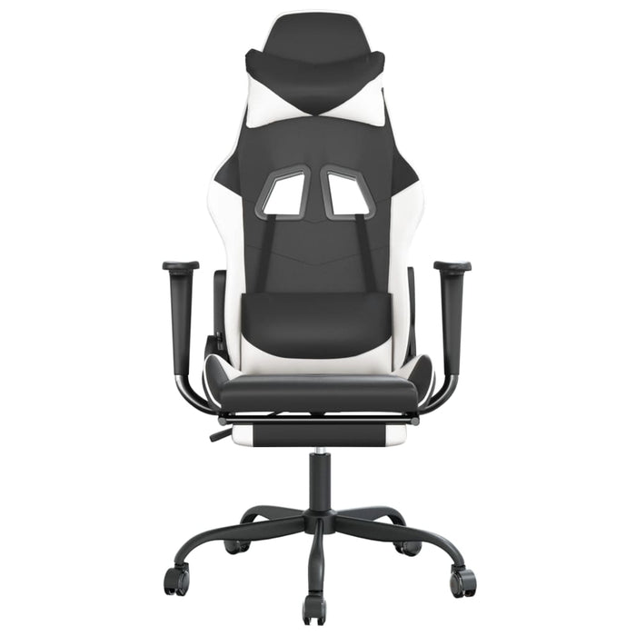 Scaun de gaming masaj/suport picioare alb/negru piele eco - WALTI WALTI
