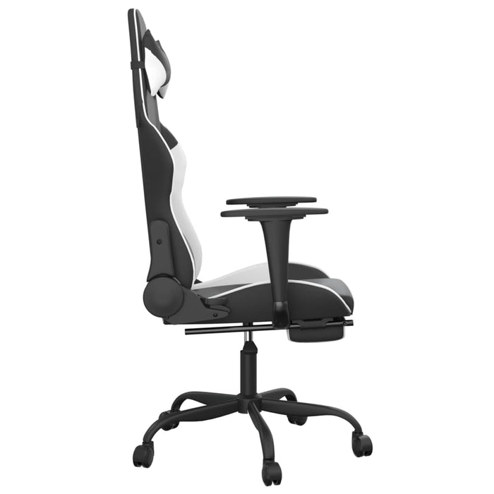 Scaun de gaming masaj/suport picioare alb/negru piele eco - WALTI WALTI