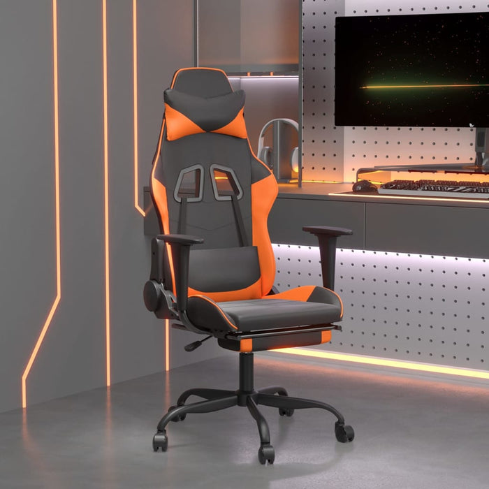 Scaun gaming masaj/suport picioare, negru/portocaliu, piele eco - WALTI WALTI