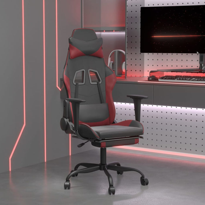 Scaun de gaming masaj/suport picioare negru/roșu vin piele eco - WALTI WALTI