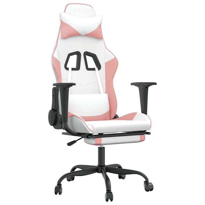 Scaun gaming de masaj/suport picioare, alb/roz, piele ecologică - WALTI WALTI