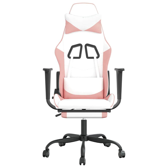 Scaun gaming de masaj/suport picioare, alb/roz, piele ecologică - WALTI WALTI