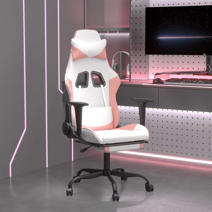 Scaun gaming de masaj/suport picioare, alb/roz, piele ecologică - WALTI WALTI