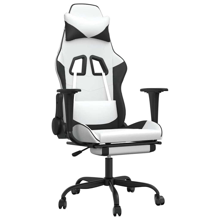 Scaun de gaming masaj/suport picioare alb/negru piele eco - WALTI WALTI