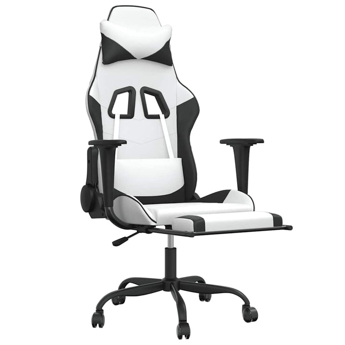 Scaun de gaming masaj/suport picioare alb/negru piele eco - WALTI WALTI