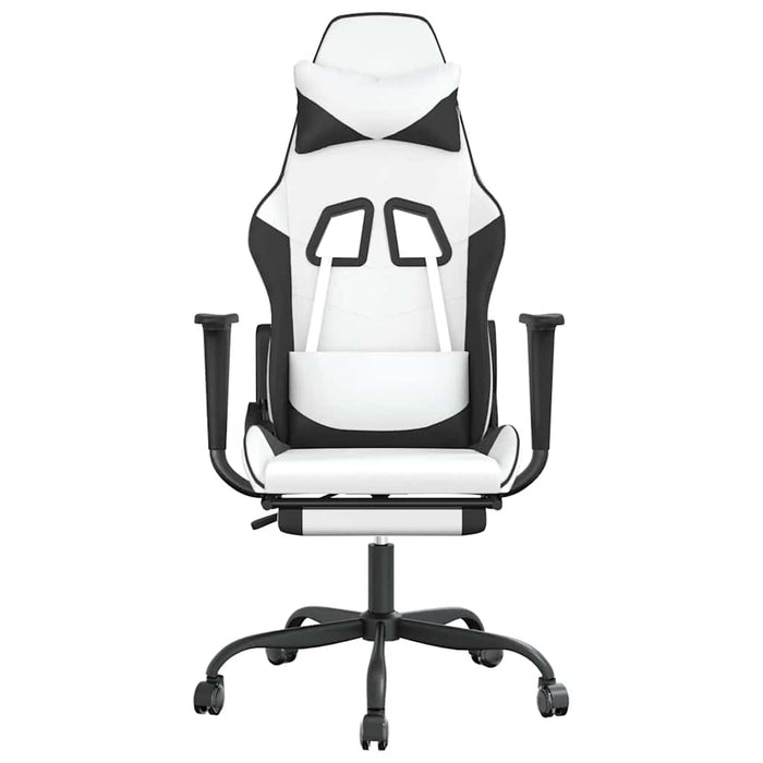 Scaun de gaming masaj/suport picioare alb/negru piele eco - WALTI WALTI