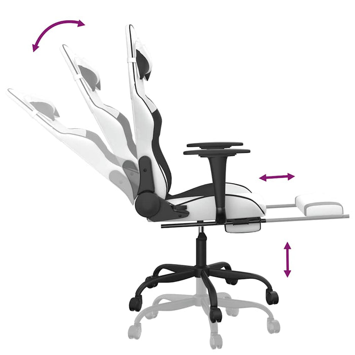 Scaun de gaming masaj/suport picioare alb/negru piele eco - WALTI WALTI