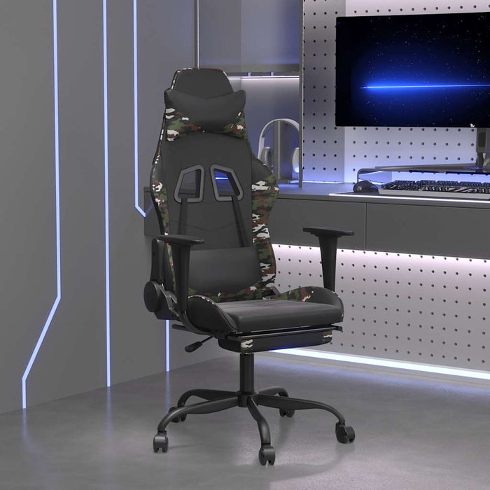 Scaun de gaming masaj/suport picioare negru/Camuflaj piele eco - WALTI WALTI