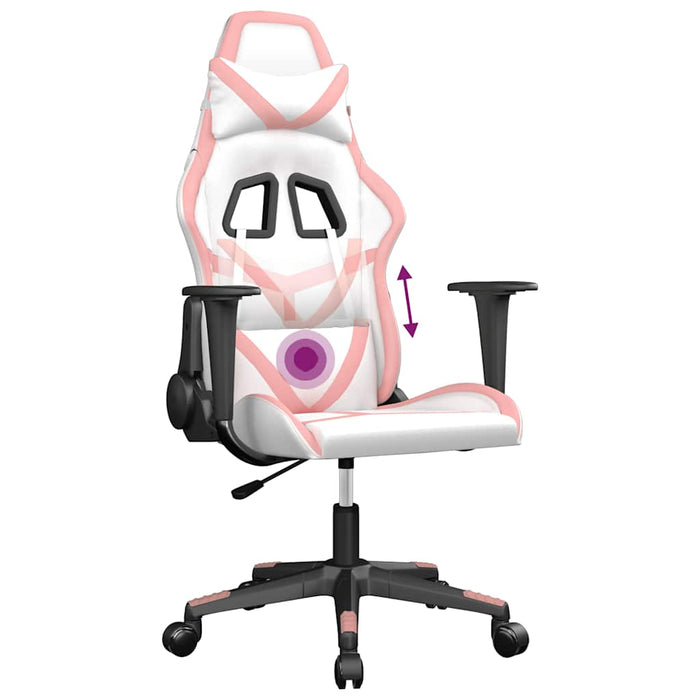 Scaun de gaming de masaj, alb și roz, piele ecologică - WALTI WALTI