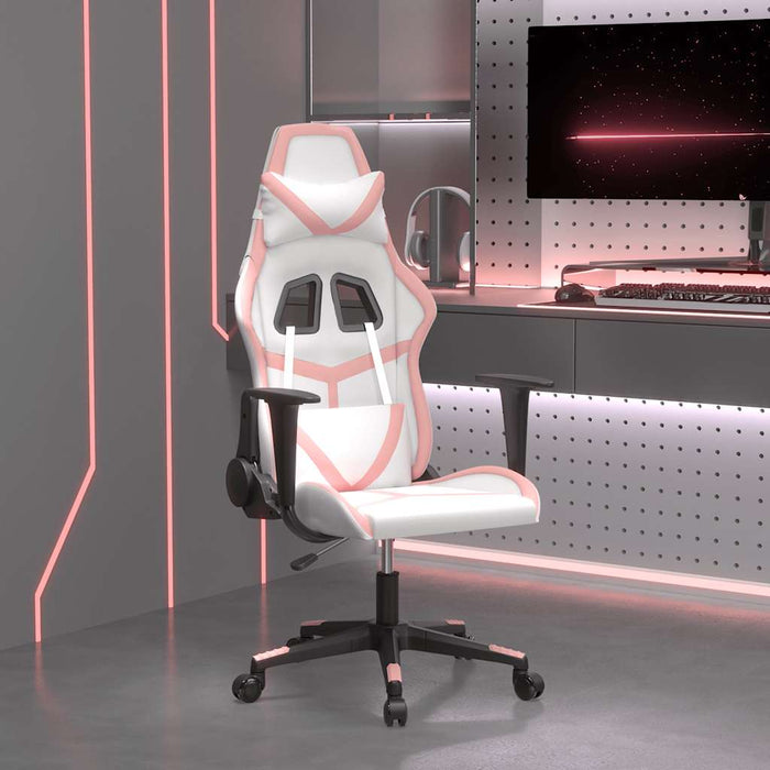 Scaun de gaming de masaj, alb și roz, piele ecologică - WALTI WALTI