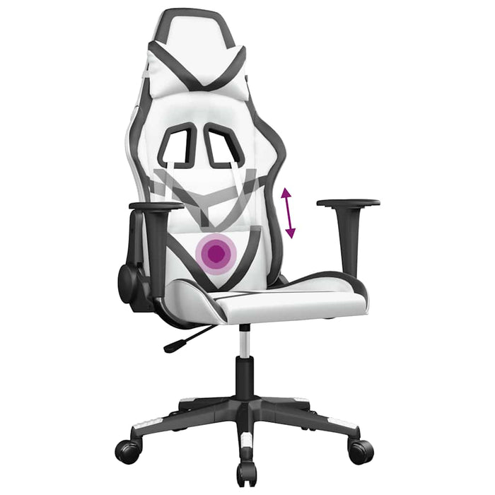 Scaun de gaming de masaj, alb și negru, piele ecologică - WALTI WALTI