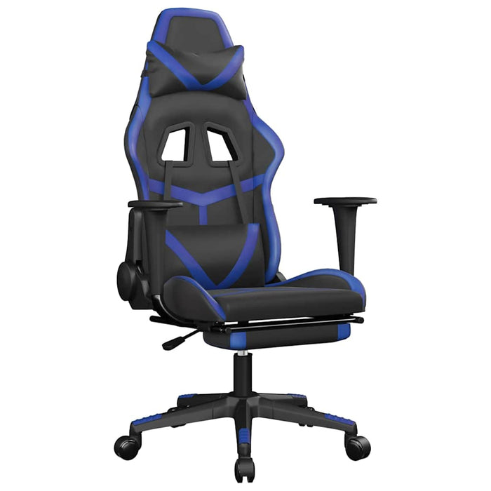 Scaun de gaming masaj/suport picioare negru/albastru piele eco - WALTI WALTI