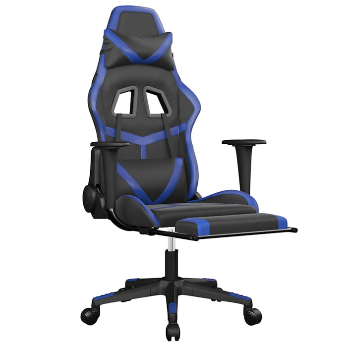 Scaun de gaming masaj/suport picioare negru/albastru piele eco - WALTI WALTI