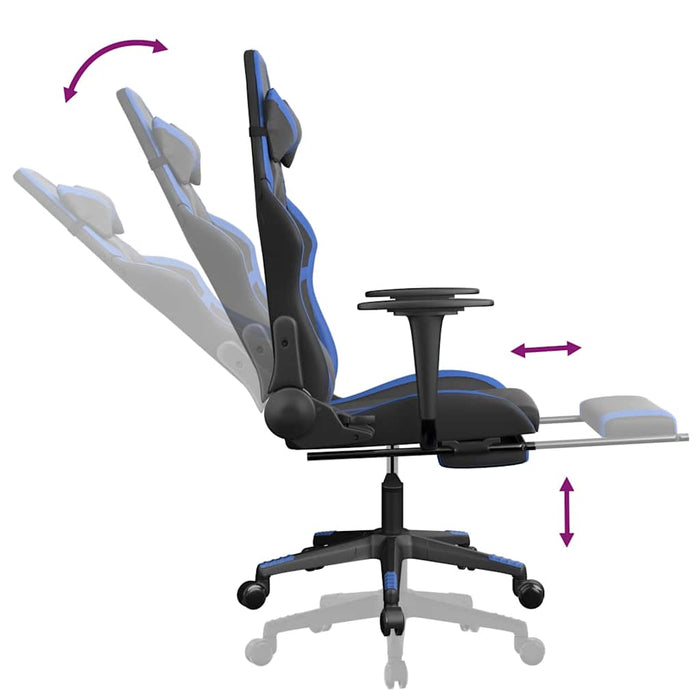 Scaun de gaming masaj/suport picioare negru/albastru piele eco - WALTI WALTI