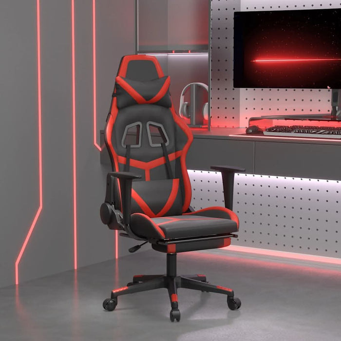 Scaun de gaming cu masaj/suport picioare, negru/roșu, piele eco - WALTI WALTI