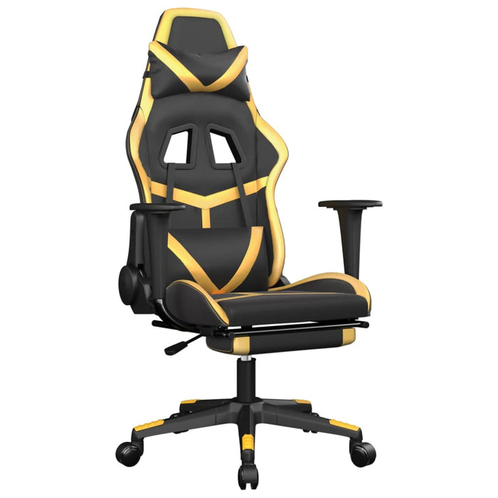 Scaun de gaming cu masaj/suport picioare negru/auriu piele eco - WALTI WALTI