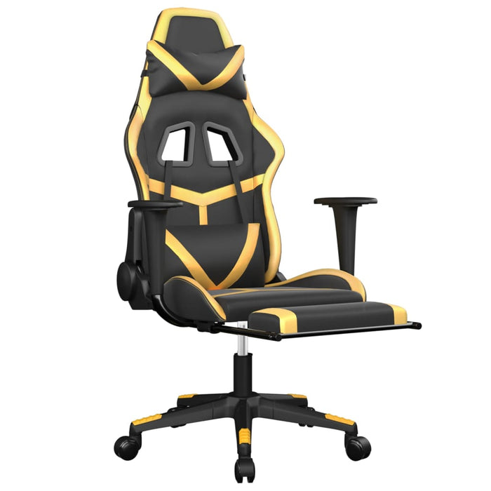 Scaun de gaming cu masaj/suport picioare negru/auriu piele eco - WALTI WALTI