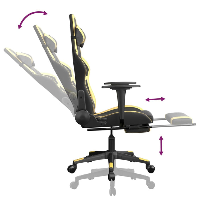 Scaun de gaming cu masaj/suport picioare negru/auriu piele eco - WALTI WALTI