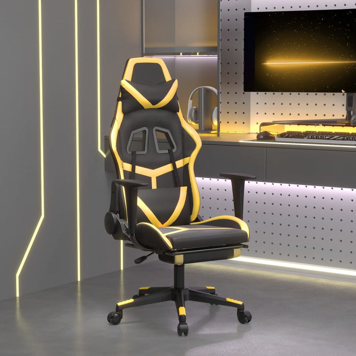 Scaun de gaming cu masaj/suport picioare negru/auriu piele eco - WALTI WALTI