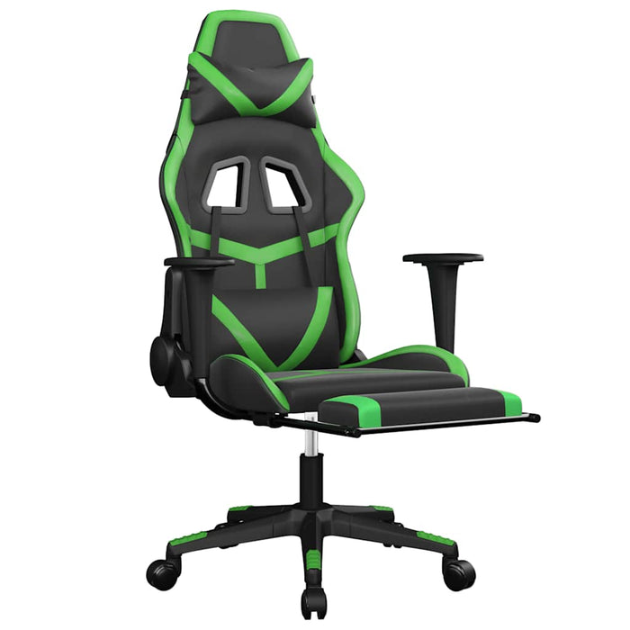 Scaun gaming de masaj/suport picioare, negru/verde, piele eco - WALTI WALTI