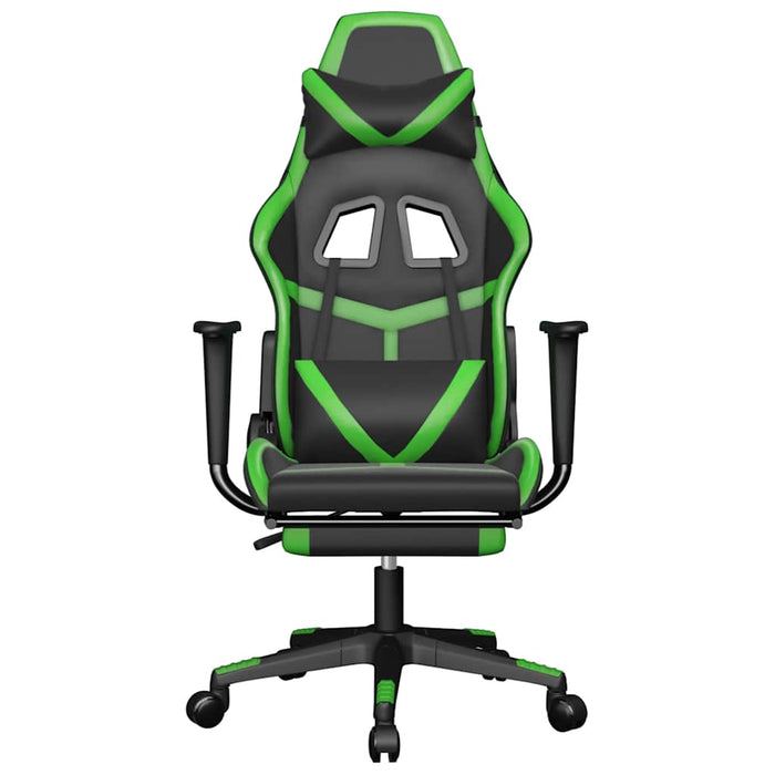 Scaun gaming de masaj/suport picioare, negru/verde, piele eco - WALTI WALTI