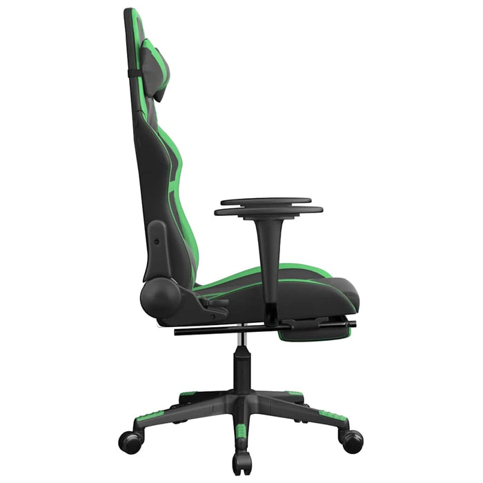 Scaun gaming de masaj/suport picioare, negru/verde, piele eco - WALTI WALTI