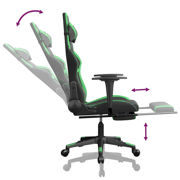 Scaun gaming de masaj/suport picioare, negru/verde, piele eco - WALTI WALTI