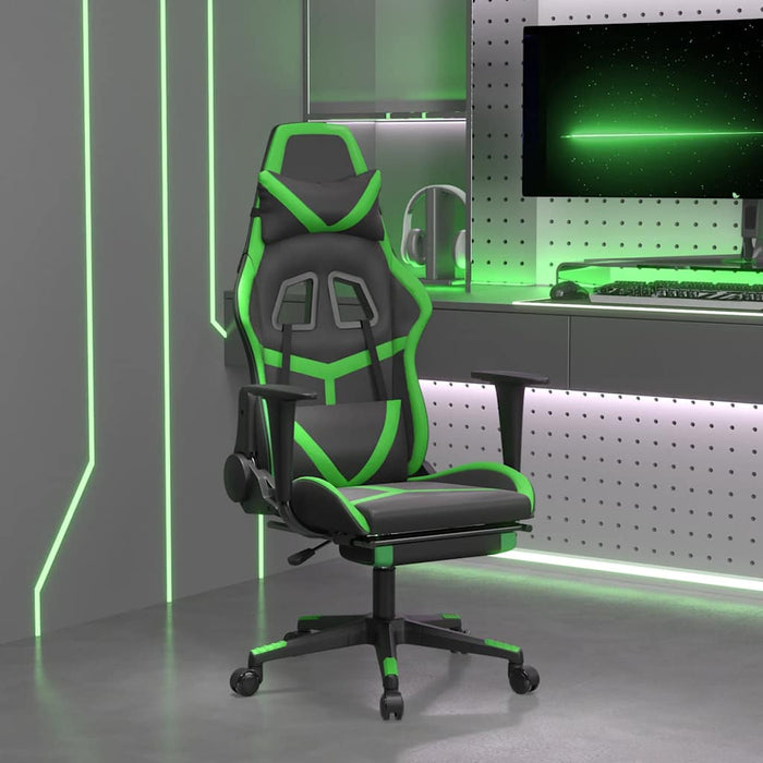 Scaun gaming de masaj/suport picioare, negru/verde, piele eco - WALTI WALTI