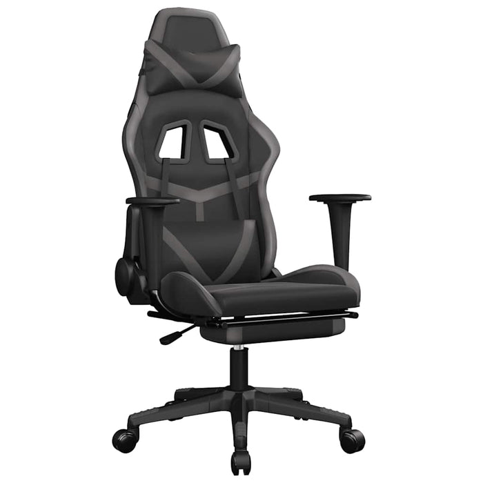 Scaun de gaming cu masaj/suport picioare, negru/gri, piele eco - WALTI WALTI