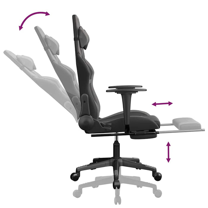 Scaun de gaming cu masaj/suport picioare, negru/gri, piele eco - WALTI WALTI