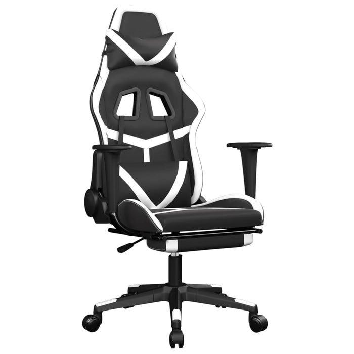 Scaun de gaming masaj/suport picioare alb/negru piele eco - WALTI WALTI
