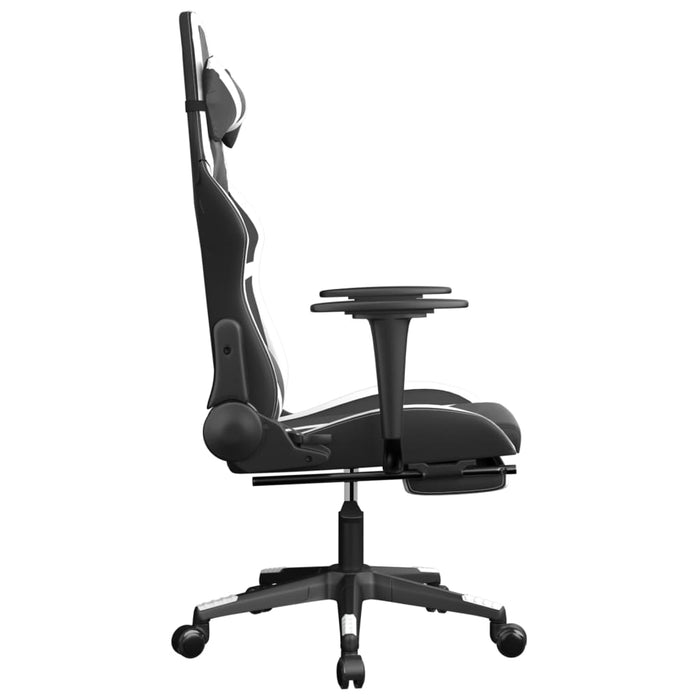 Scaun de gaming masaj/suport picioare alb/negru piele eco - WALTI WALTI