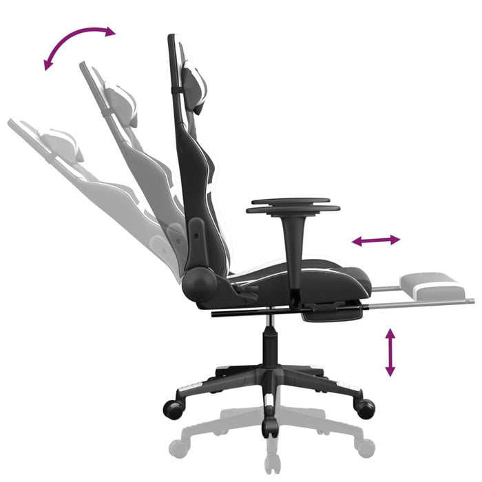 Scaun de gaming masaj/suport picioare alb/negru piele eco - WALTI WALTI