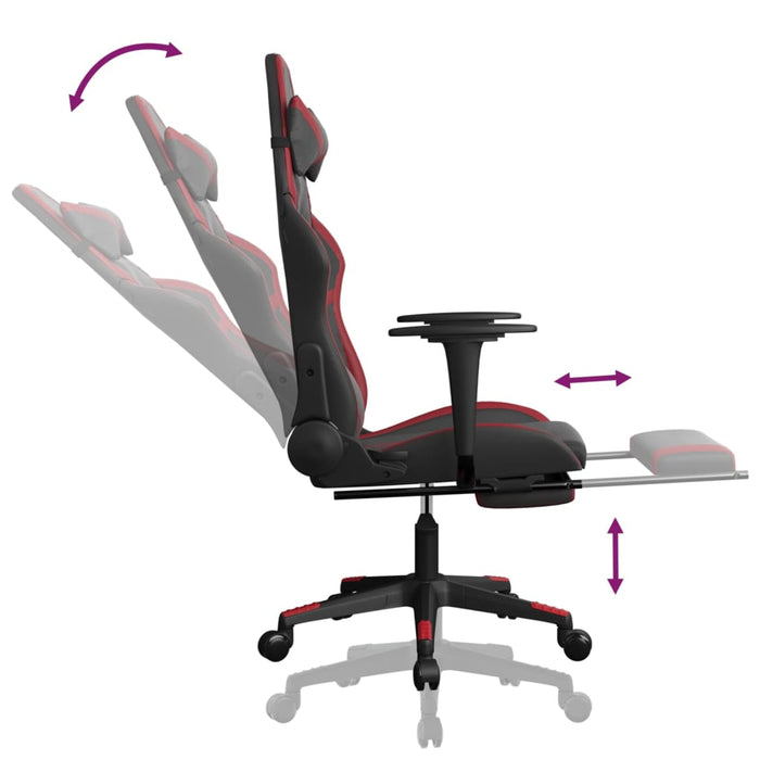 Scaun de gaming masaj/suport picioare negru/roșu vin piele eco - WALTI WALTI