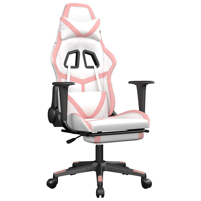 Scaun gaming de masaj/suport picioare, alb/roz, piele ecologică - WALTI WALTI
