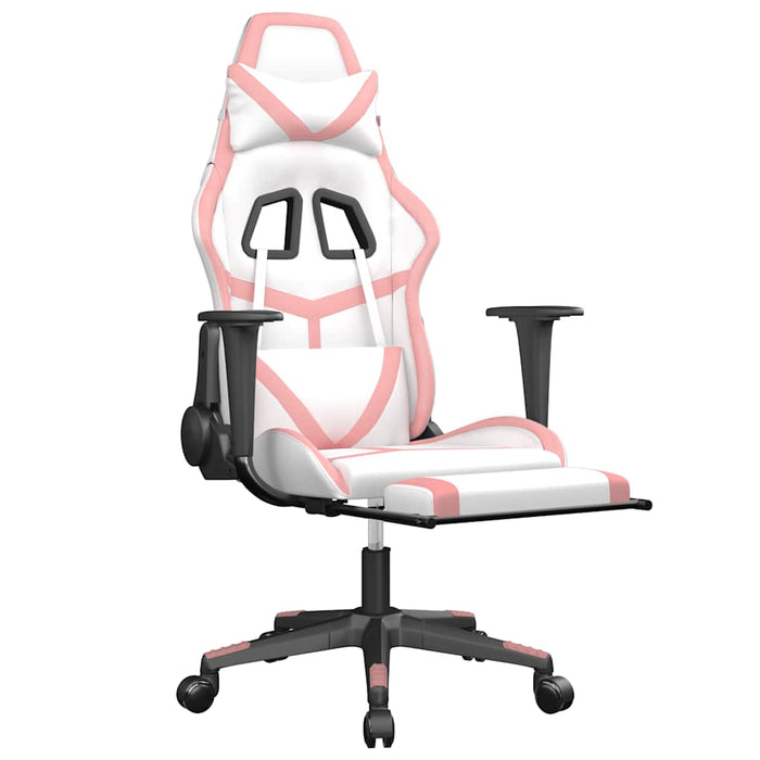 Scaun gaming de masaj/suport picioare, alb/roz, piele ecologică - WALTI WALTI